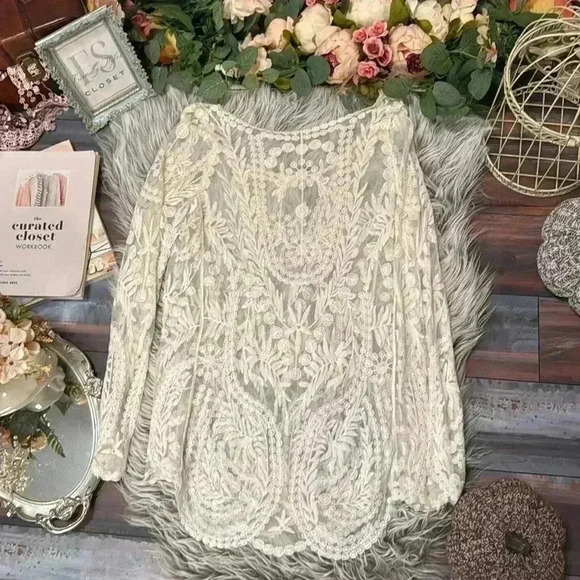 Retro Embroidery Floral Lace Blouse overshirt - Picture 8 of 9